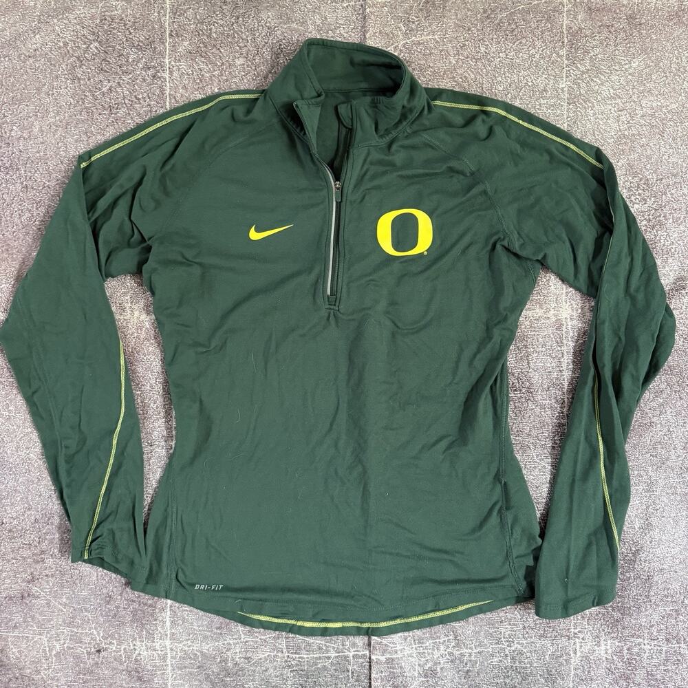 Women's Nike Dri Fit Oregon Ducks Green 1/4 Zip Running Pullover Sweatshirt Sz M